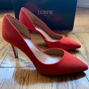 J Crew suede d'Orsay pumps in Vibrant Flame